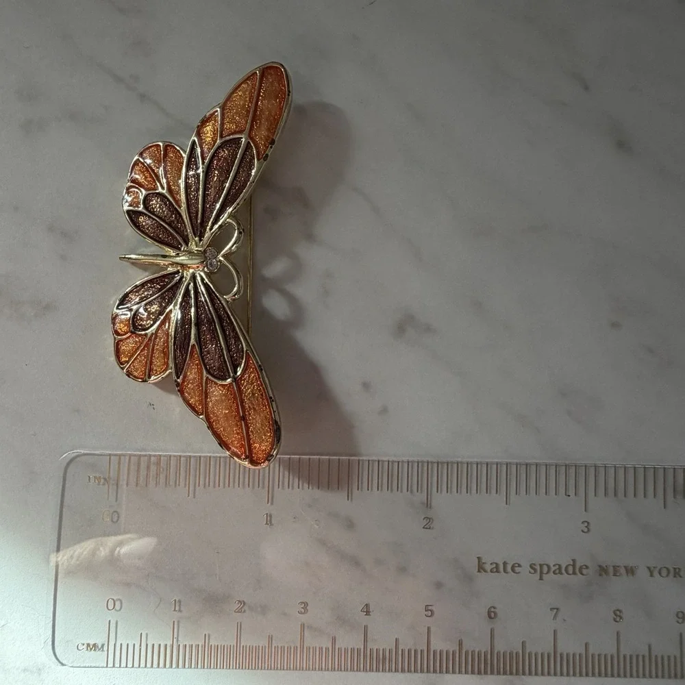 Vintage SFJ‎ Orange Brown Enamel Butterfly Pin Brooch Orange Brown Gold Tone